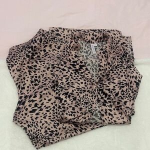 Leopard Print Sleeve Blouse PJ set